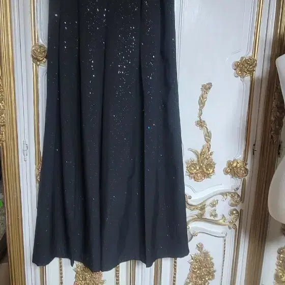 [BUNJANG] Sparkle Pleated Black Long Wide Pants / 반짝이 플리츠 블랙 롱  와이드 팬츠