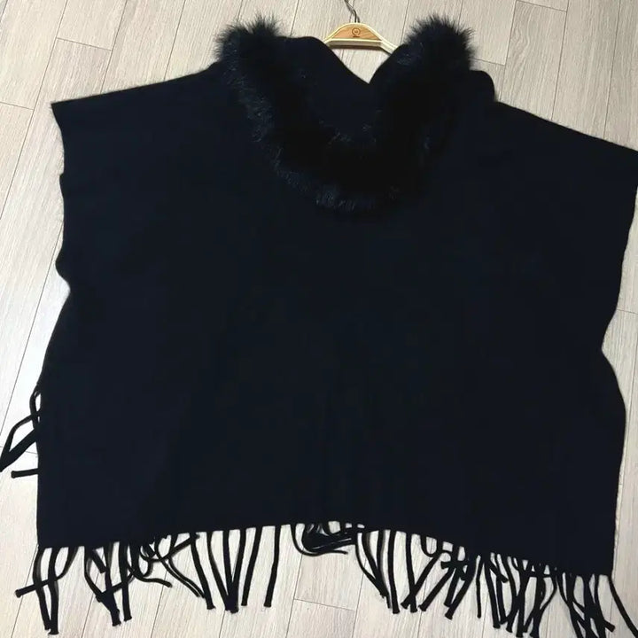[BUNJANG] Cashmere 100% Fox Hooded Knit Poncho Cape Cardigan Jacket / 캐시미어100% 폭스 후드 니트 판초 케이프 숄 가디건 판쵸 자켓블랙검정