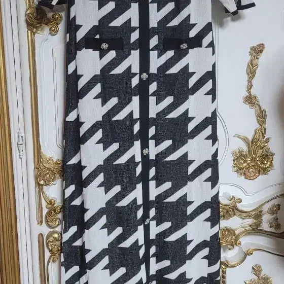[BUNJANG] Houndstooth Check Short Sleeve Long Dress / 하운드투스 체크 반팔 롱 원피스