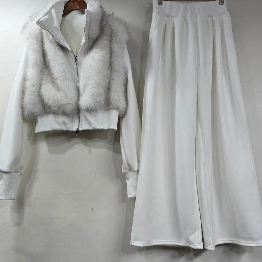 [BUNJANG] Faux Fur Zip-Up Training Set / 새상품) 퍼 집업 트레이닝복 세트