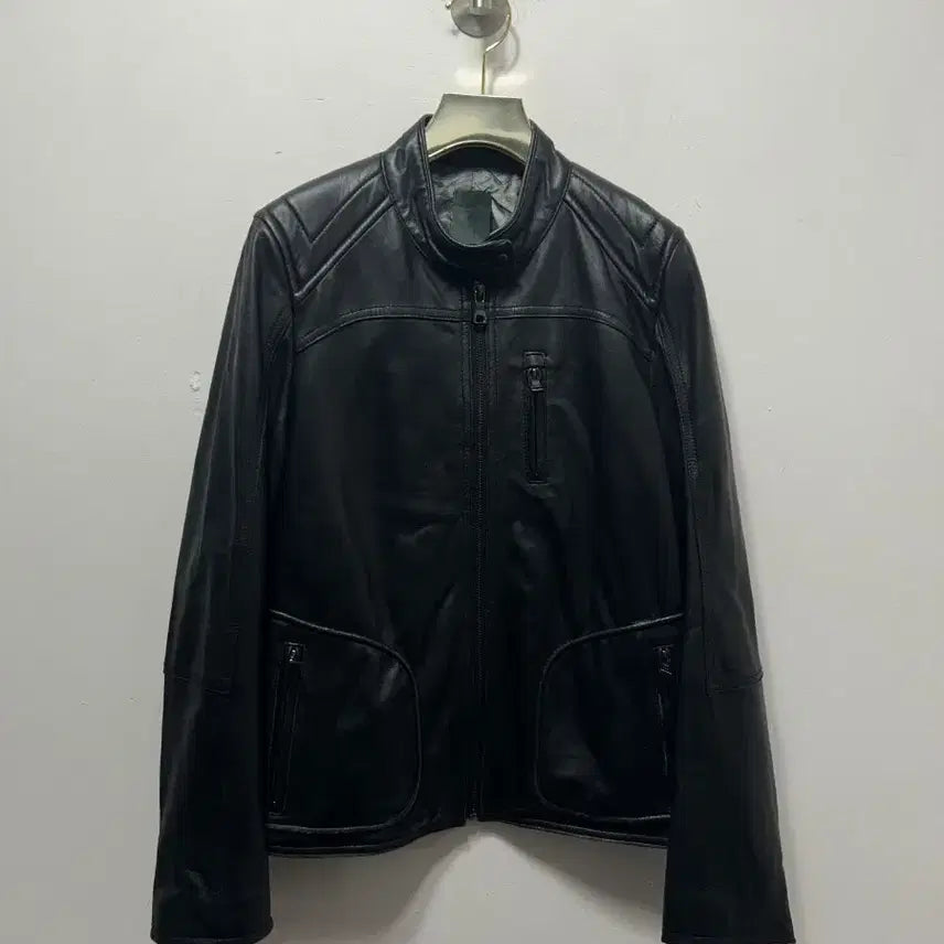 [BUNJANG] Black Leather Rider Jacket Size 66 / 블랙 가죽 라이더 자켓 양가죽 66