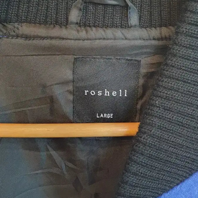 [BUNJANG] Roshell Blue Color Block Leather Baseball Jacket (Large) / roshell 블루 배색 레더 야구 점퍼 라지