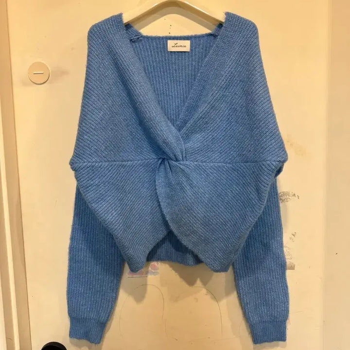 [BUNJANG] Luvmiu Off-Shoulder Knit Top - Blue / Luvmiu 러브미우 오프숄더니트 블루