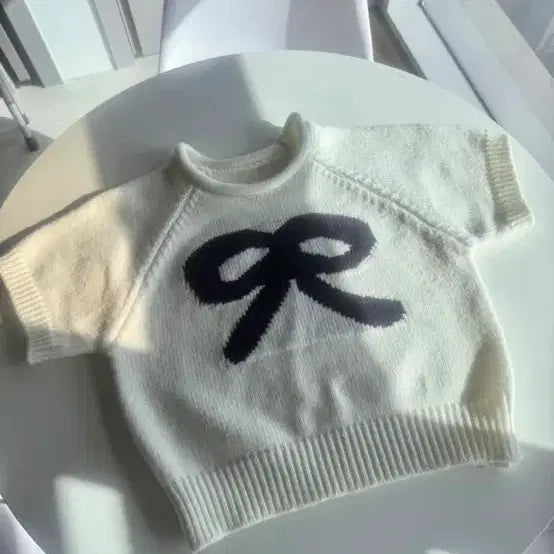 [BUNJANG] Unknown Brand Ribbon Knit Top / 귀여운 왕리본 반팔니트 S