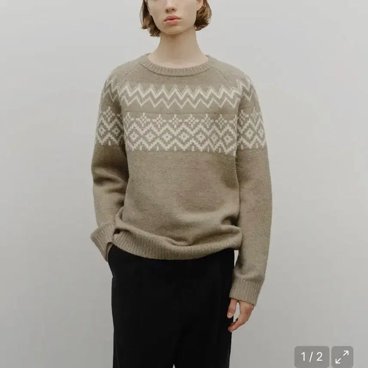 [BUNJANG] Marithe Fairisle Crew Neck Knit Pullover / 마리떼 / FAIRISLE CREW NECK KNIT PULLOVER