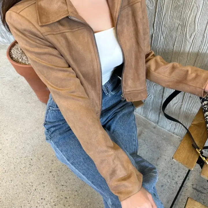 [BUNJANG] UZZ Point Suede Crop Jacket / 유즈 포인트 스웨이드 크롭 자켓