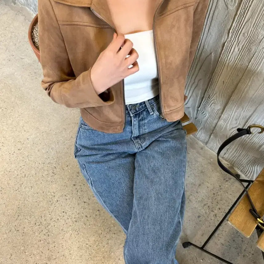 [BUNJANG] UZZ Point Suede Crop Jacket / 유즈 포인트 스웨이드 크롭 자켓