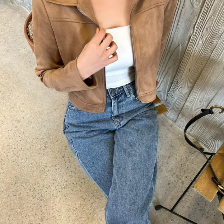 [BUNJANG] UZZ Point Suede Crop Jacket / 유즈 포인트 스웨이드 크롭 자켓