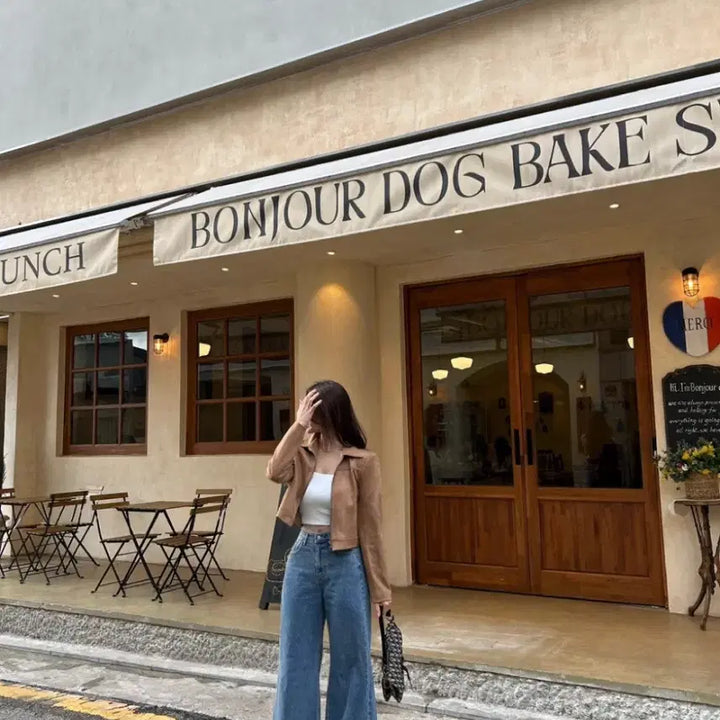 [BUNJANG] UZZ Point Suede Crop Jacket / 유즈 포인트 스웨이드 크롭 자켓