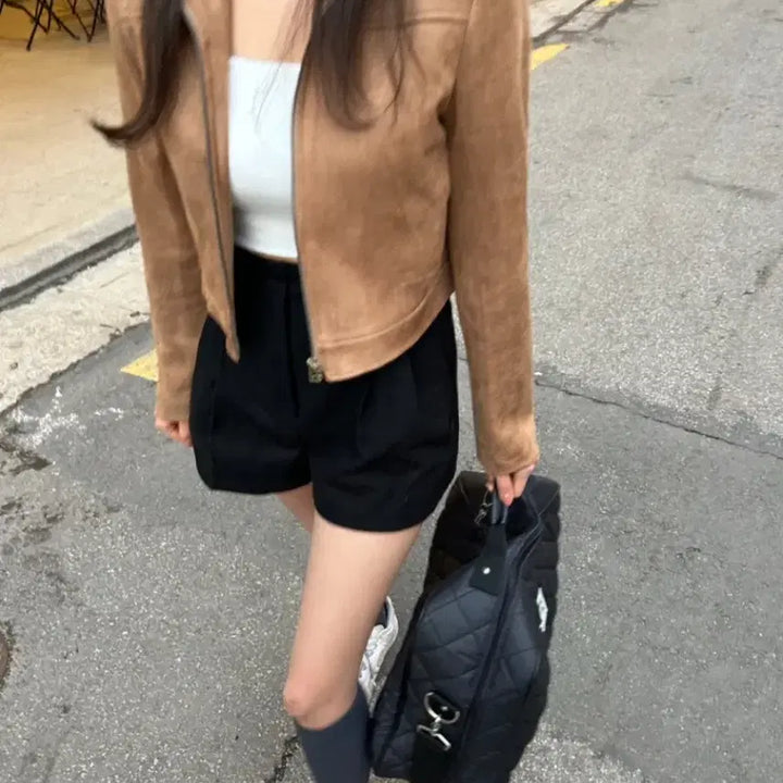 [BUNJANG] UZZ Point Suede Crop Jacket / 유즈 포인트 스웨이드 크롭 자켓