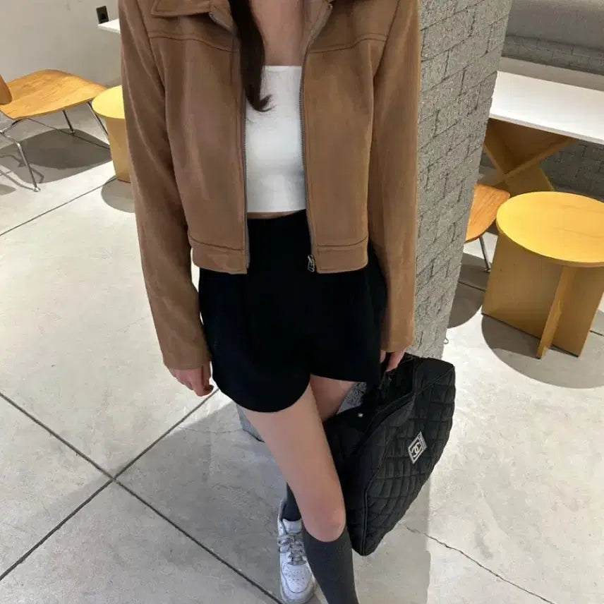 [BUNJANG] UZZ Point Suede Crop Jacket / 유즈 포인트 스웨이드 크롭 자켓