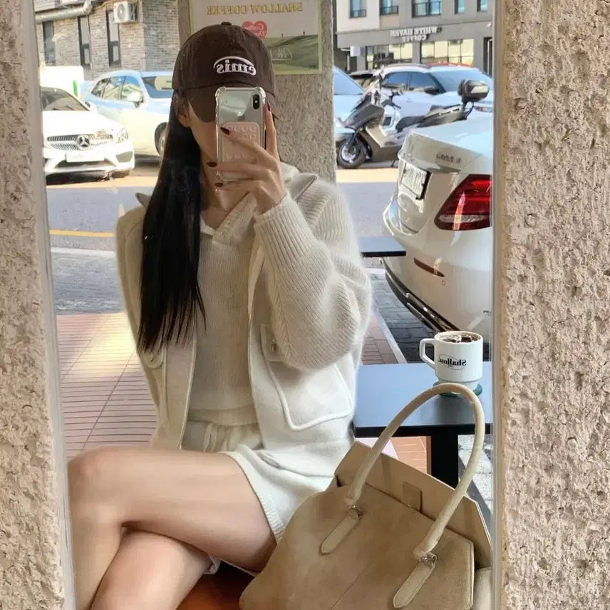 [BUNJANG] Ivory Angora Knit Zip-up / 아이보리 니트 앙고라 니트집넙