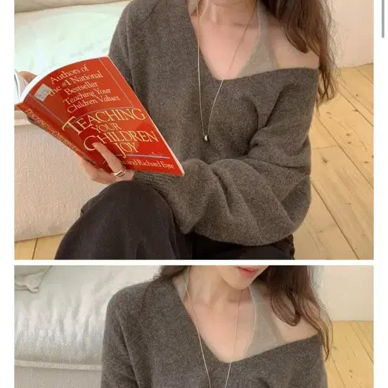 [BUNJANG] Iffu V-Neck Loose Fit Knit Sweater Brown / 이퓨 브이넥 루즈핏 니트 브라운