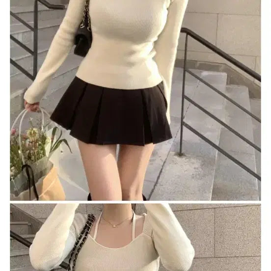[BUNJANG] Ivory Ribbed Knit Square Neck Top / 아이보리 골지 니트