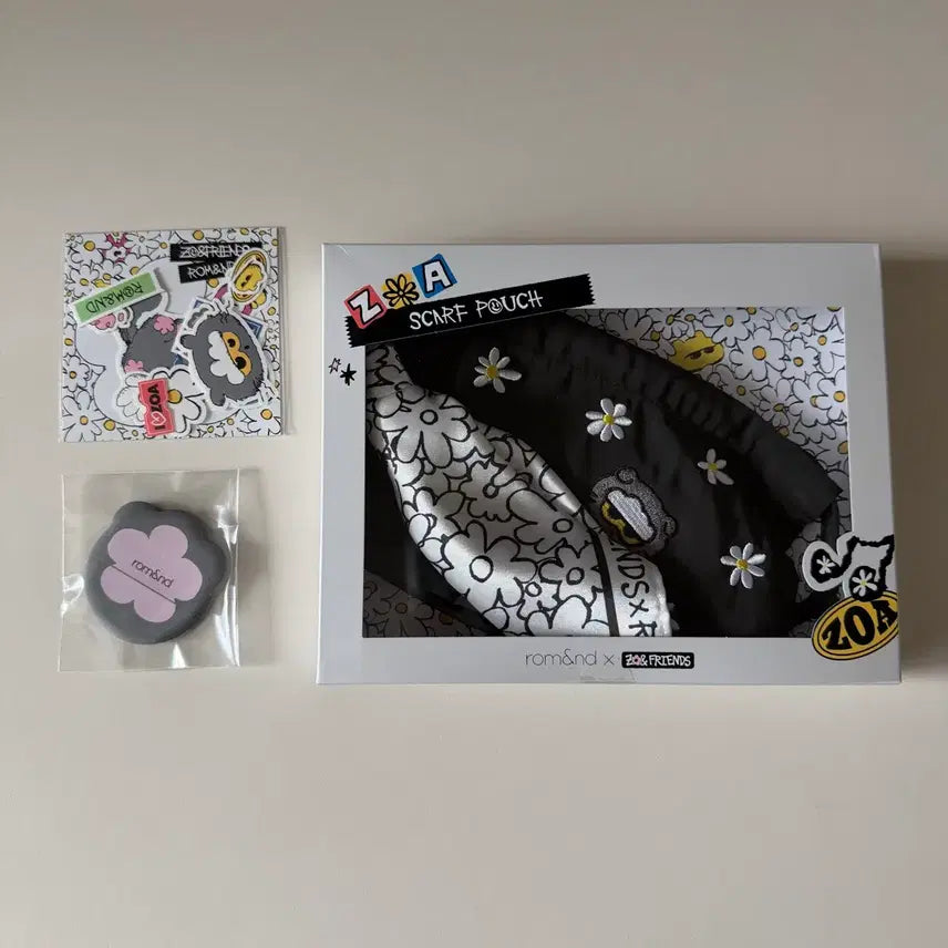[BUNJANG] Rom&nd Joah Friends Bundle Set Accessories / (일괄) 조앤프렌즈 롬앤 스카프 파우치, 스티커, 퍼프