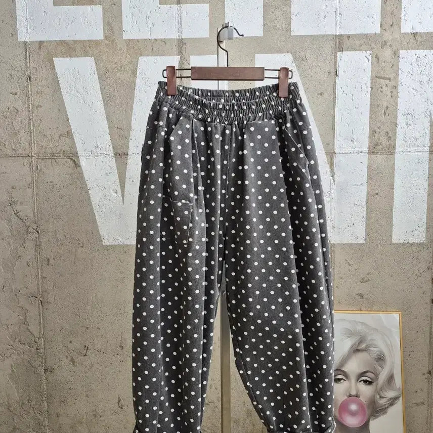 [BUNJANG] Dot Patterned Banded Baggy Pants / 고퀄)도트 밴드 배기면바지(수납