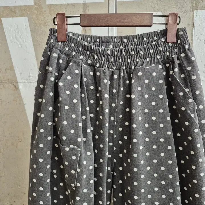 [BUNJANG] Dot Patterned Banded Baggy Pants / 고퀄)도트 밴드 배기면바지(수납