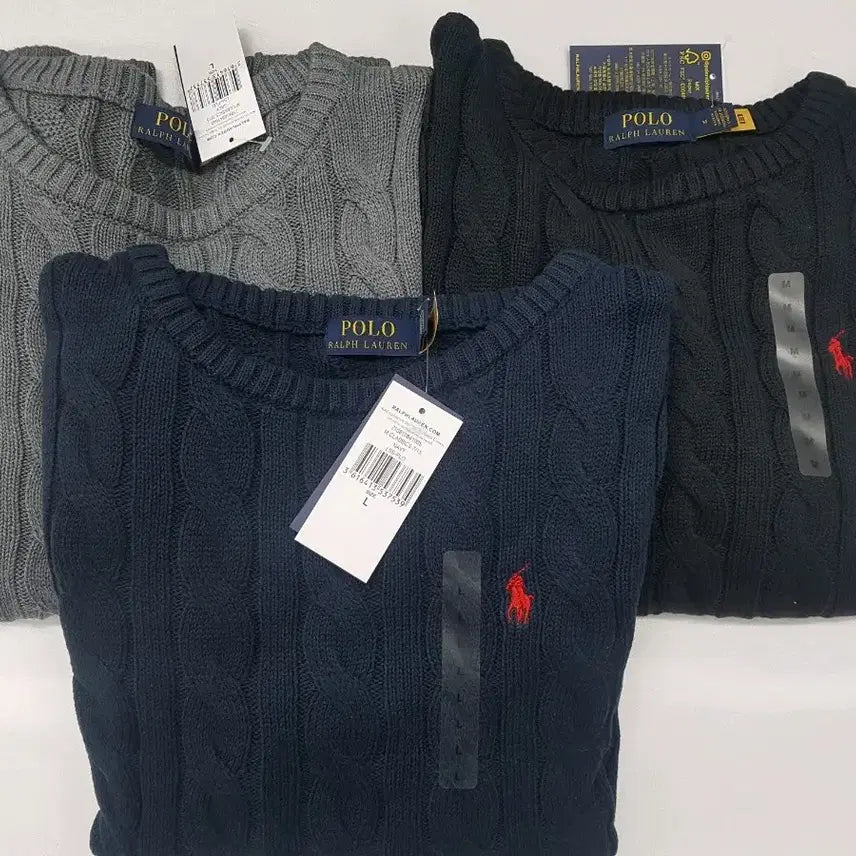 [BUNJANG] Polo Ralph Lauren Cable Knit Sweater - Navy / 폴로 랄프로렌 케이블 여성니트 네이비/블랙/회색