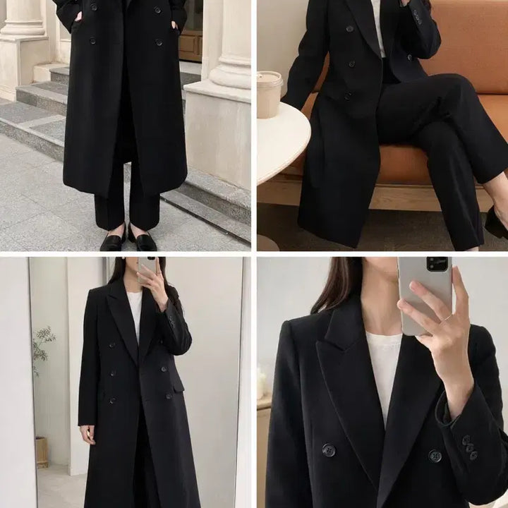 [BUNJANG] Time Postmodern Double Long Coat Black Classic Coat / 타임 포스트모던 더블 롱코트 블랙 55/클래식 코트
