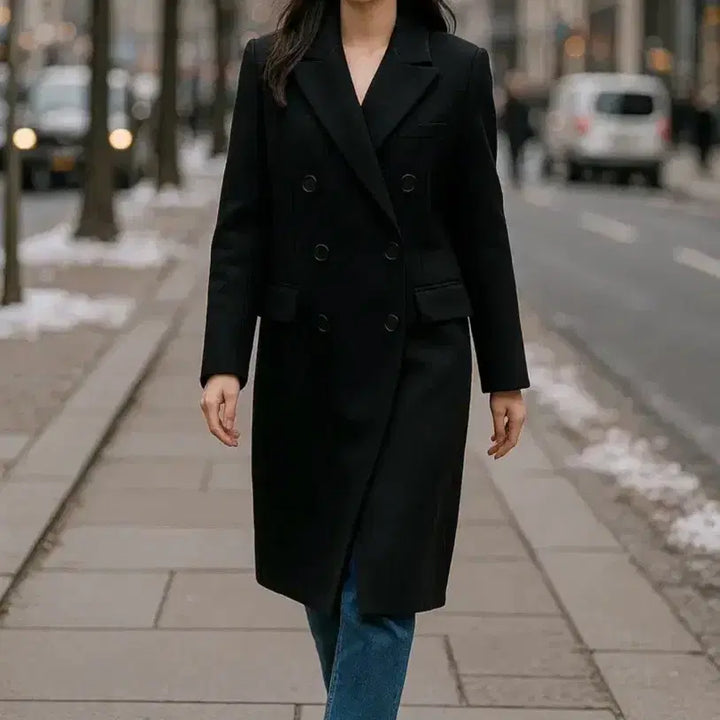 [BUNJANG] Time Postmodern Double Long Coat Black Classic Coat / 타임 포스트모던 더블 롱코트 블랙 55/클래식 코트