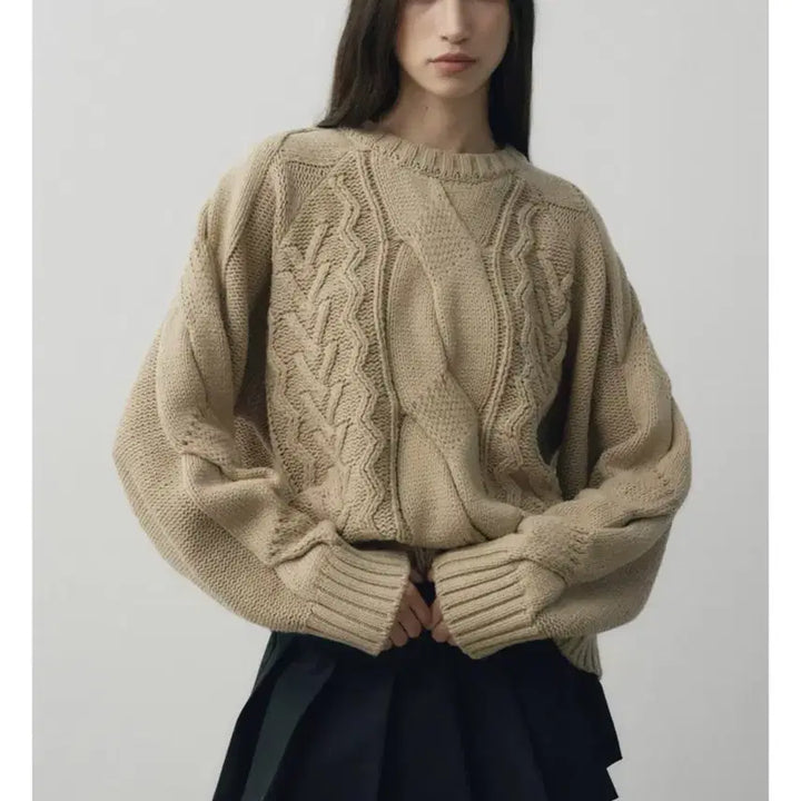 [BUNJANG] Heavy Cable Knit Sweater (Beige) / 헤비 멀티 케이블 스웨터 (베이지)