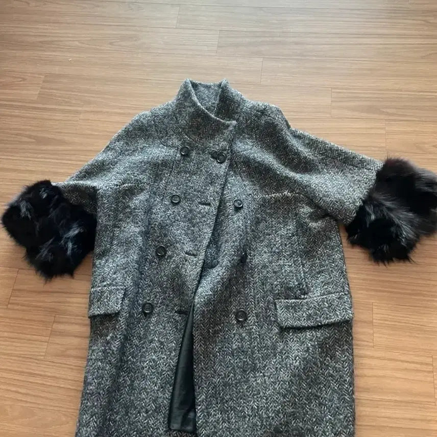 [BUNJANG] Maje Herringbone Fur Coat (Size 36) / 마쥬 헤링본 퍼 코트 36사이즈