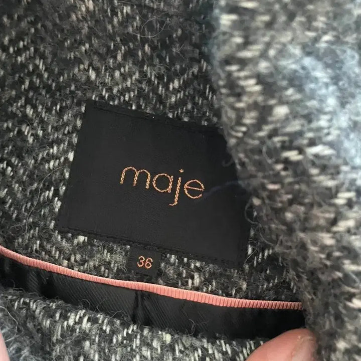 [BUNJANG] Maje Herringbone Fur Coat (Size 36) / 마쥬 헤링본 퍼 코트 36사이즈