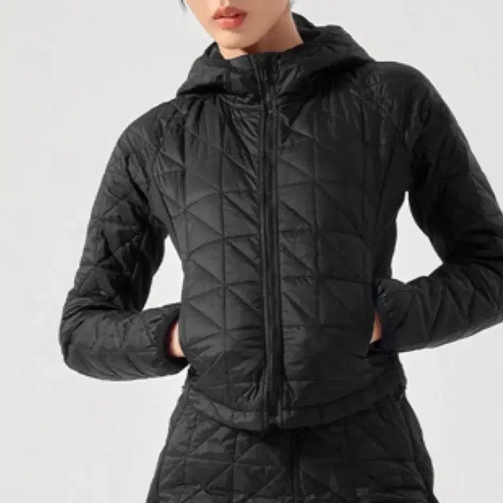 [BUNJANG] Jessie Mix Quilted Hoodie Black (Size S) / 제시믹스 퀼팅 후드 집업,블랙S