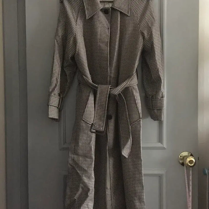 [BUNJANG] Sandro Check Trench Coat Long Jacket / 산드로 체크 트랜치 코트 롱자켓 34사이즈