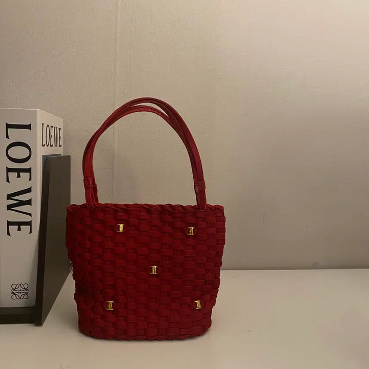 [BUNJANG] FERRAGAMO Red Woven Mini Handle Bag / FERRAGAMO / 빈티지 살바토레 페라가모 레드 우븐 미니 핸들백