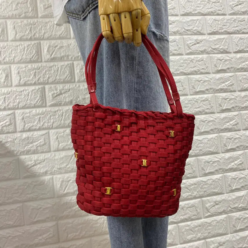 [BUNJANG] FERRAGAMO Red Woven Mini Handle Bag / FERRAGAMO / 빈티지 살바토레 페라가모 레드 우븐 미니 핸들백