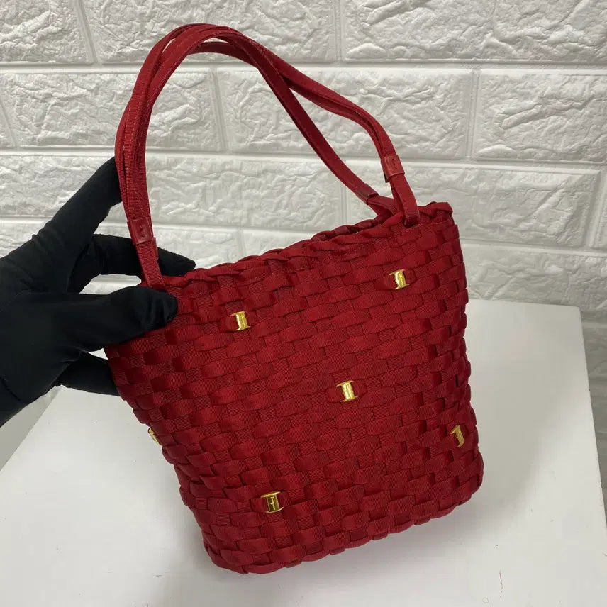 [BUNJANG] FERRAGAMO Red Woven Mini Handle Bag / FERRAGAMO / 빈티지 살바토레 페라가모 레드 우븐 미니 핸들백