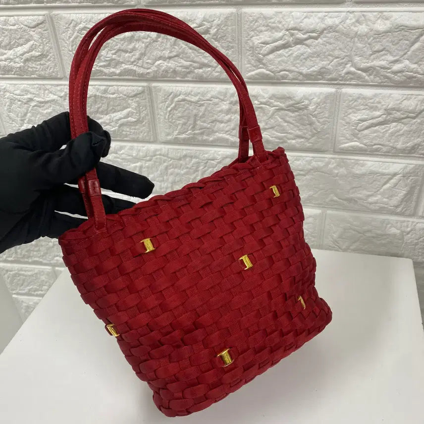 [BUNJANG] FERRAGAMO Red Woven Mini Handle Bag / FERRAGAMO / 빈티지 살바토레 페라가모 레드 우븐 미니 핸들백