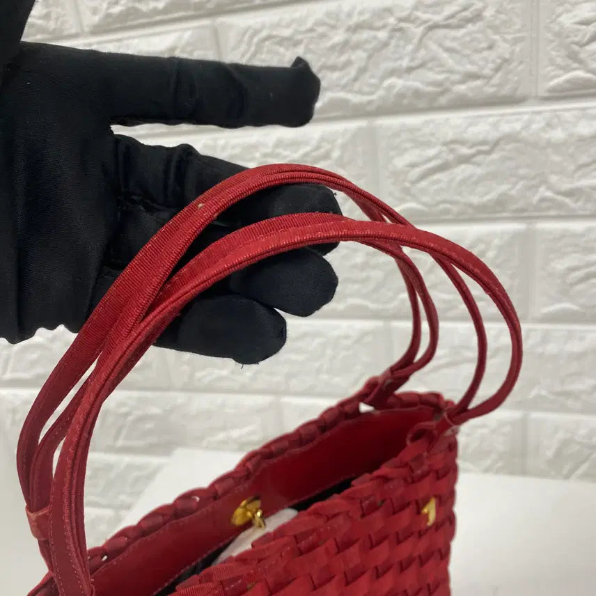 [BUNJANG] FERRAGAMO Red Woven Mini Handle Bag / FERRAGAMO / 빈티지 살바토레 페라가모 레드 우븐 미니 핸들백