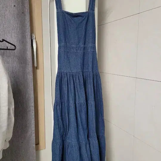 [BUNJANG] Blue Denim Ruffle Maxi Dress / 청 데님 캉캉 롱 원피스