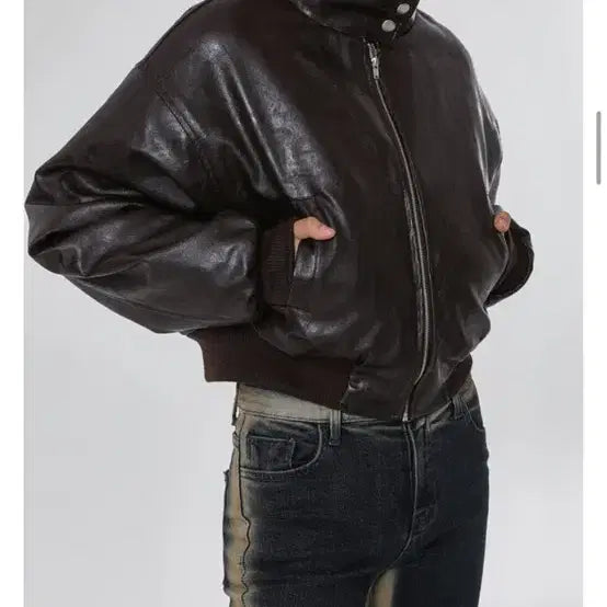 [BUNJANG] Blackup Lachinef Cropped Dumble Leather Jacket Brown / 블랙업 라친프 크롭 덤블 레더 자켓 브라운