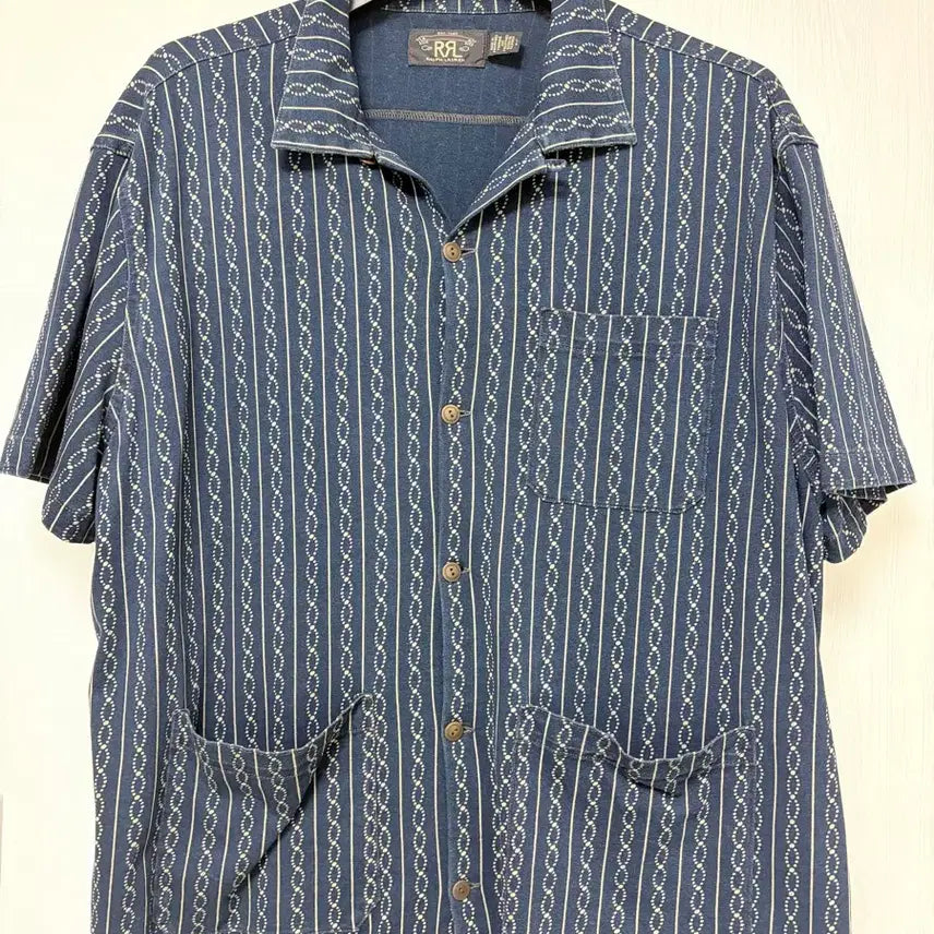 [BUNJANG] RRL Indigo Print Jersey Camp Shirt / RRL 인디고 프린트 저지 캠프 셔츠 L