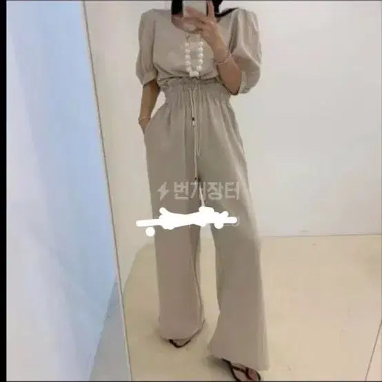 [BUNJANG] Linen Two-Piece Coordinate Set / 새상품) 린넨 투피스 코디 세트 free