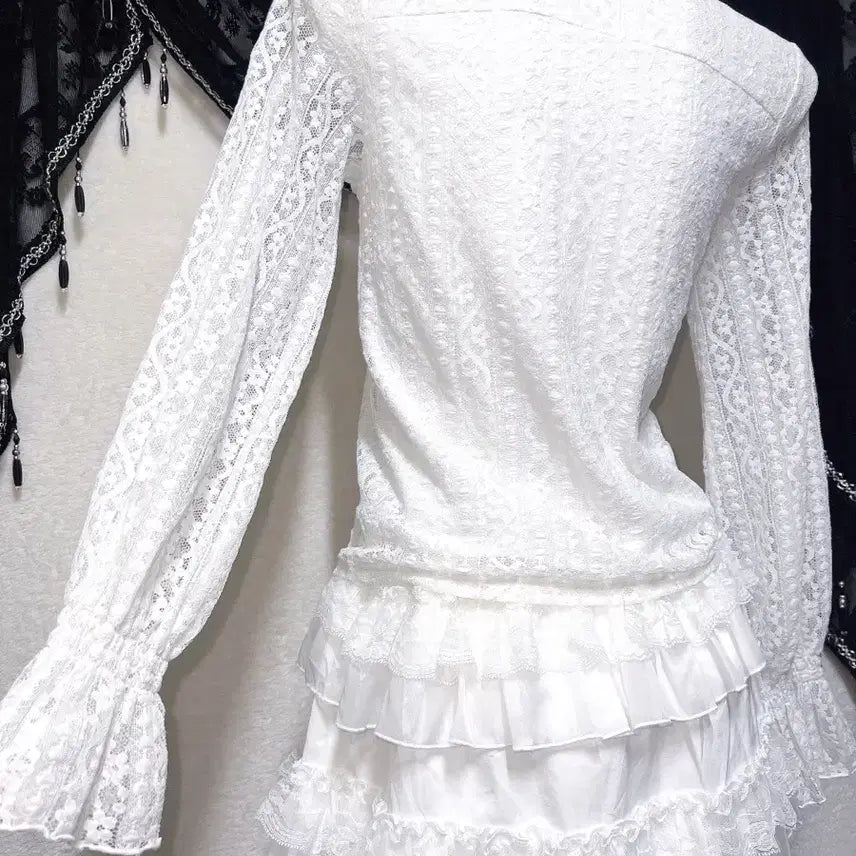 [BUNJANG] Romantic Gothic Frill Lace See-through Blouse / 로맨틱고딕 엔젤릭 프릴레이스 시스루 블라우스 로걀탑 고스로리 페어리 핀터