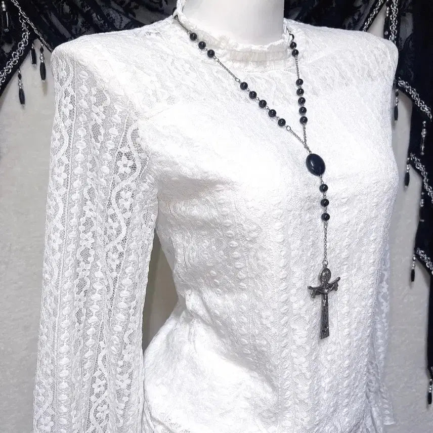 [BUNJANG] Romantic Gothic Frill Lace See-through Blouse / 로맨틱고딕 엔젤릭 프릴레이스 시스루 블라우스 로걀탑 고스로리 페어리 핀터