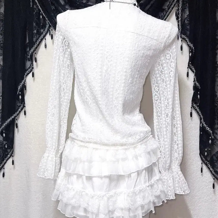 [BUNJANG] Romantic Gothic Frill Lace See-through Blouse / 로맨틱고딕 엔젤릭 프릴레이스 시스루 블라우스 로걀탑 고스로리 페어리 핀터