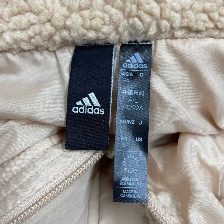 [BUNJANG] Adidas WORD BOA Jacket Beige L / 아디다스 WORD BOA JKT 베이지 보아 패딩 믹스 자켓 L