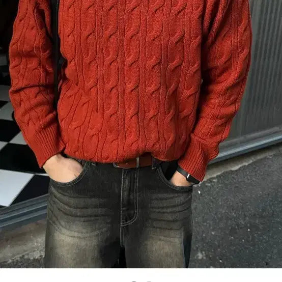 [BUNJANG] From To Me Brick Cable Knit Sweater / 프롬투미 브릭 케이블 니트 레드