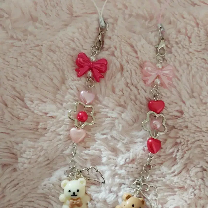 [BUNJANG] Beaded Bear Keyring / 리본 곰돌이 비즈키링