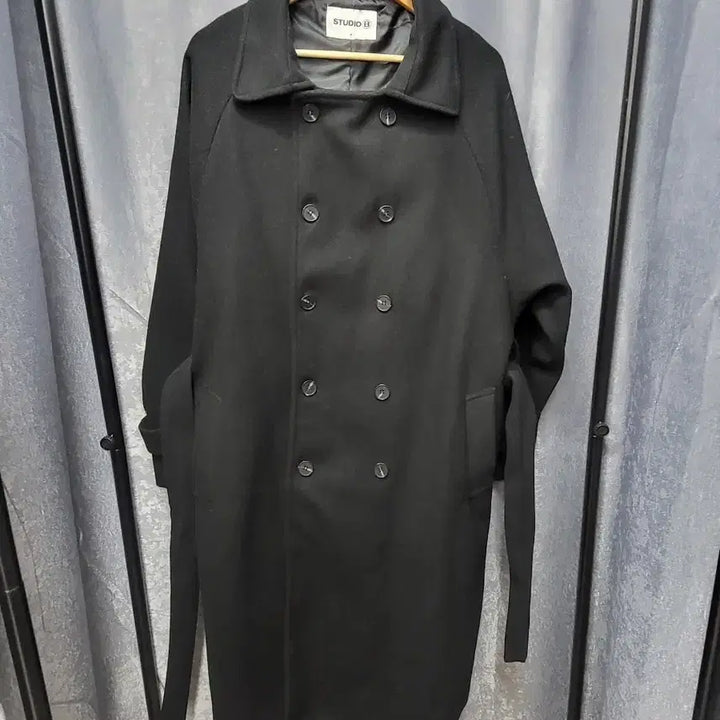 [BUNJANG] Studio B Belted Black Double Coat / 스튜디오 B 벨티드 블랙 더블 코트