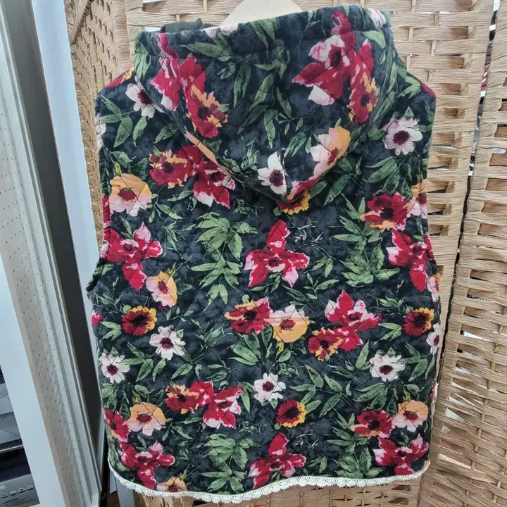 [BUNJANG] Floral Quilted Hooded Vest / (새상품) 플라워 퀼팅 후드 조끼