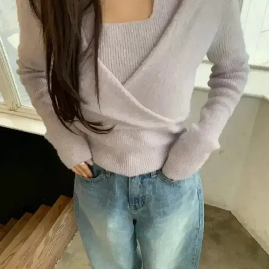 [BUNJANG] Bernie Market Dear Lab Lavender Wrap Knit Top / 베르니마켓 디어랩니트 라벤더 wrap knit /르플레인릴리코츠온트르베인