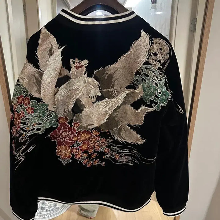 [BUNJANG] Velvet Embroidered Sukajan Jacket / 벨벳 자수 스카쟌