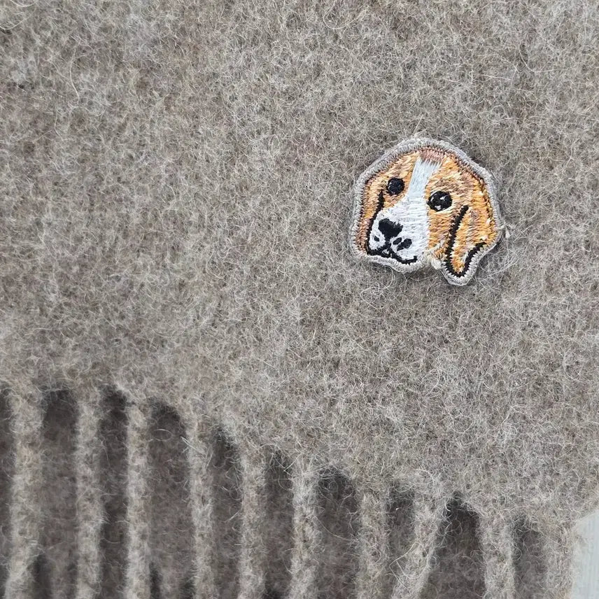 [BUNJANG] Brown Wool Muffler with Dog Embroidery / 브라운 울 머플러 (강아지 자수) [B10499]