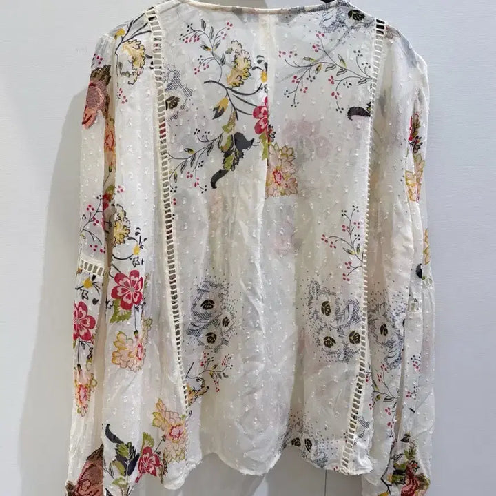 [SOLD OUT] 자라 시스루 자수 블라우스 아이보리 플라워 에스닉 XS 새상품